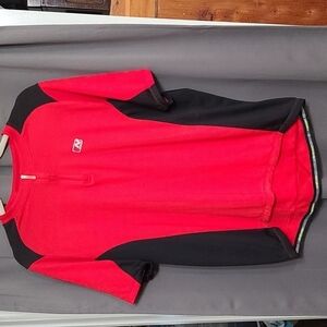 Nishiki Mens Cycling Shirt Red Black 3 back Pouches 1/4 Zip Sz XL EUC‎